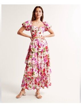 Abercrombie & Fitch Pink Floral Tiered Maxi Dress